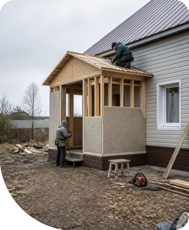 Пристройка теплого тамбура к дому в Гатчине под ключ